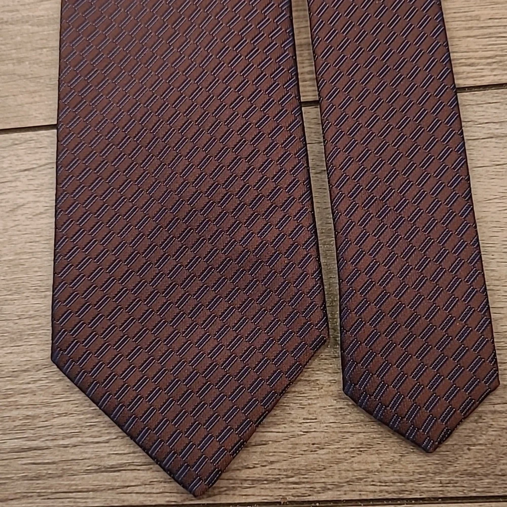 CERRUTI 1881 Recent France Metallic Brown‎ Silver Abstract Skinny Mens Silk Tie